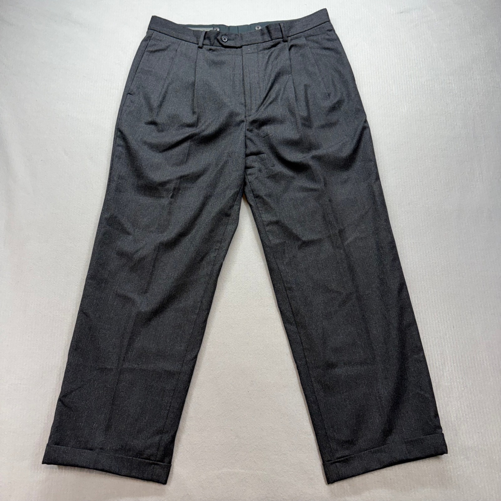 Banana Republic Dress Pants Mens 38l Charcoal Gray Wool Pleated Cuffed Trousers